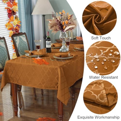 SASTYBALE Fall Rectangle Jacquard Tablecloth, Brown, 60"x120" - Image 3