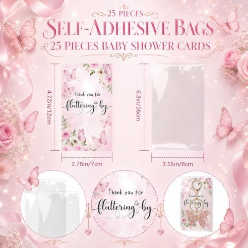 Equsion 25 Set Butterfly Keychain Party Favors with Thank You Cards,Pink - Image 3