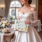 Wedding Guest Book and Vow Book Set Blue Flowers Embroidered Linen - Image 6