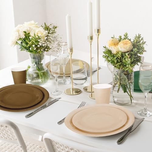 Whaline 244Pcs Woodland Tableware Set Serves 48 Sage Green Brown Disposable Dinnerware 48 9" Plates 48 7" Plate 48 9oz Cups 100 Napkins for Baby Shower Forest Party Supplies - Image 6