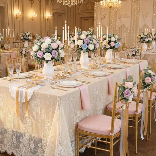 10 Packs Lace Tablecloth 60 X 120 Inch Vintage Boho Ivory Floral Overlay - Image 2