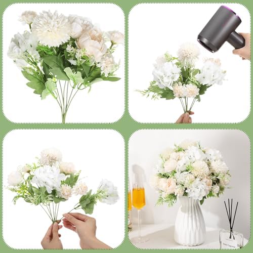 Tigeen 12 Bundles Artificial Flowers Bouquet Silk Peonies, Champagne White - Image 3