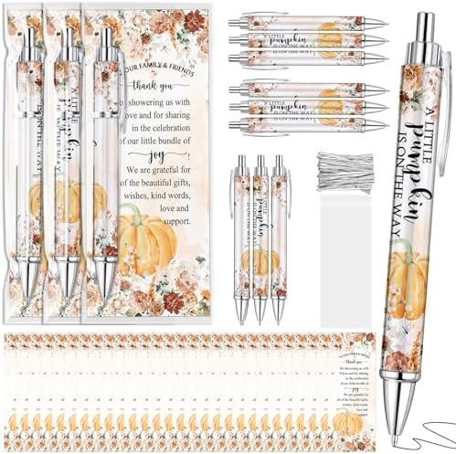 60 Sets Pumpkin Baby Shower Favors, Pen with Thank You Card, Orange by Dinifee