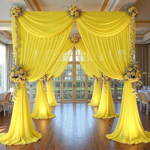 40ft x 10ft Yellow Backdrop Curtain Drapes, Wrinkle-Free Sheer Chiffon Fabric Photo Backgroud Panels for Wedding Arch Party Ceremony Stage Photography Decoration - Image 4