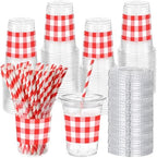 Sliner 50 Sets 16oz Red White Gingham Party Plastic Cups by Sliner