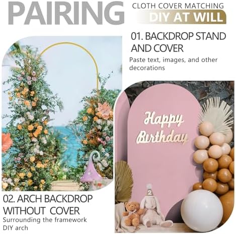 Arch Backdrop Stand and Cover Set, 3 Metal Balloon Arch Backdrop 4ft 5ft 6ft, Gold Arched Stand Frame for Wedding, Parties,Birthday, Event Decorations (Pale Pink,4ft+5ft+6ft) - Image 6