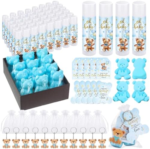 288 Pcs Baby Shower Favors Bear Lip Balm Soap Kit,Blue,Bear by Dansib