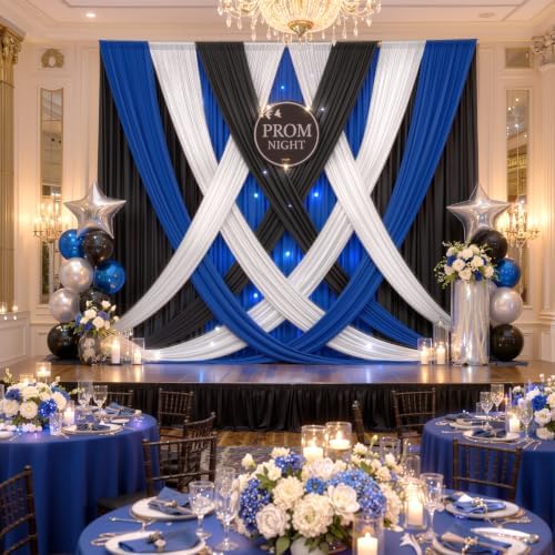 Prince Backdrop Curtains-Black n Royal Blue Drapes n Silver Sequin Backdrop by ENJOYYOURPARTY