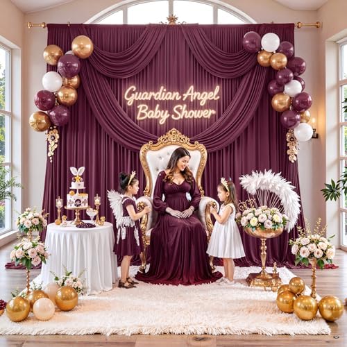 30 ft x 10 ft Wrinkle Free Maroon Backdrop Curtain for Parties, Polyester Burgundy Photo Backdrop Drapes 6 Panels 5x10ft for Baby Shower Wedding Birthday Party Engagement Ceremony Decoration - Image 3