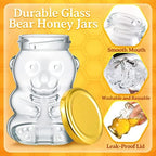 Patelai 24 Pack 9.5 oz Glass Bear Shaped Honey Jars with Lids Reusable Small Tilted Bear Glass Bottles Containers Dispenser for Candies, Birthday Wedding Party Favors(Classic, Gold) - Image 3