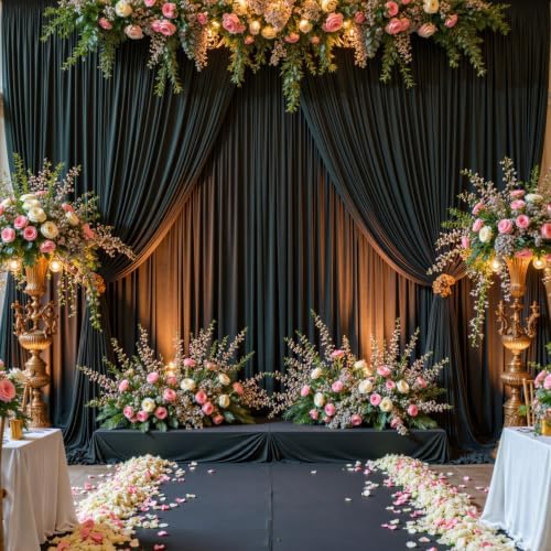 50ft x 10ft Wrinkle Free Black Wedding Backdrop Curtains for Party Bridal Shower Reception Decorations Black Fabric Curtain Backdrops Drapes for Photography Baby Shower Birthday Background by Tao-GePartyDecorations