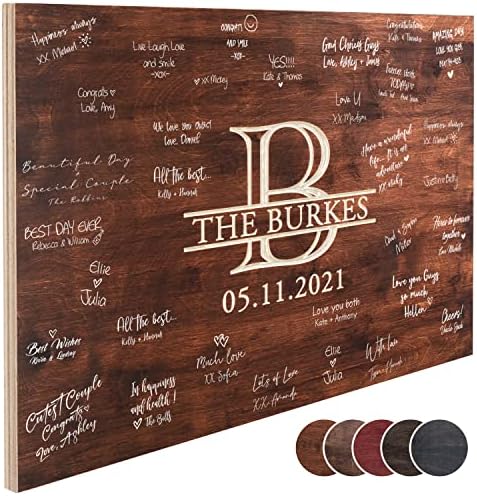 Personalized Wedding Guest Book Alternative with Last Name & Date, 5 Colors, 4 Sizes, Rustic Wedding Decorations, Includes Signing Marker, D3 by USA+CUSTOM+GIFTS