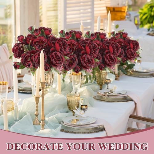 8 Bundles Artificial Peony Centerpiece Flowers,Burgundy - Image 6