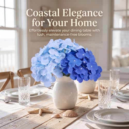 50PCS Blue Mix Hydrangea Artificial Flowers with Stronger Bendable Stems - Image 2
