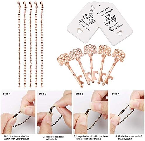 100 PCS Wedding Favors Bottle Opener,Vintage Skeleton Key Bottle Opener,Key Bottle Openers with Escort Tag Cards and Key Chains Wedding Gifts for Guest（Rose Gold） - Image 4