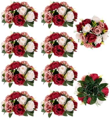 BLOSMON Wedding Flowers Centerpieces for Tables: 15 Rose Flowers, 10 Pcs by Blosmon