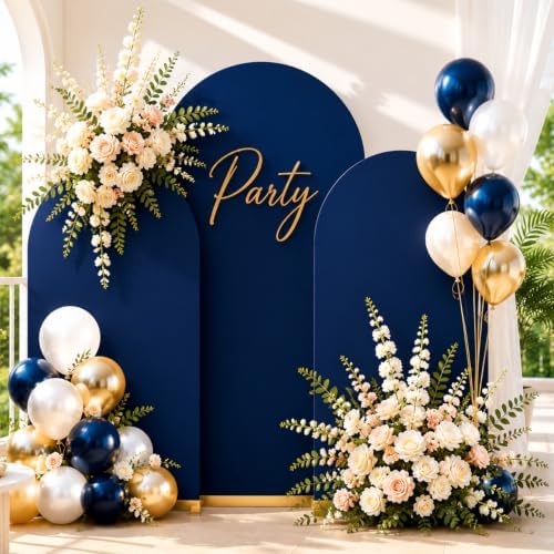 Arch Backdrop Stand Set with Cover 7.2ft,6ft x 2 Arched Frame Stand and Spandex Wedding Arch Cover with Storage Bag (Navy Blue, 7.2Ft+6Ft+6Ft) - Image 5