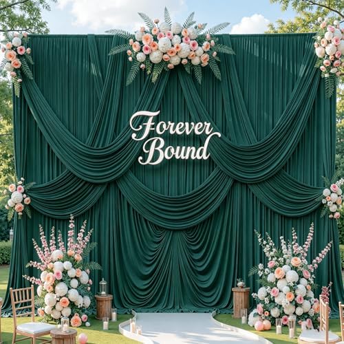 10FT x 15FT Wrinkle-Free Forest Green Backdrop Curtains for Wedding, 2 Panels Hunter Green Fabric Photo Background Drapes for Wedding Reception, Birthday, Bridal & Baby Shower Decorations Photography - Image 2