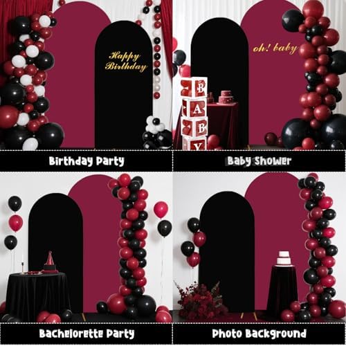 2PCS Arch Backdrop Covers for Arch Stand (7.2ft + 6ft) – Maroon & Black Spandex Fitted Stand Covers for Weddings Baby Showers Birthday Party Supplies Decora & Photo Booths(Only Cover) - Image 4