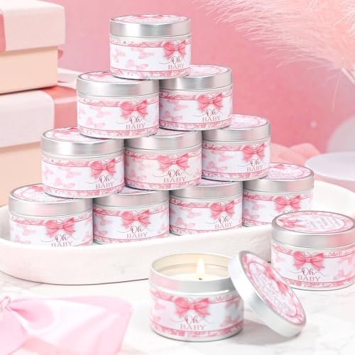 MTLEE Bow 24 Pcs Baby Shower Party Favors Candles Lavender Scented Baby Shower Favors for Guests Rustic Tealights Candles Gender Reveal Return Gifts(Pink, 1.2 oz) - Image 4