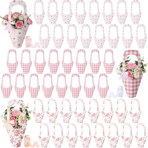 FunooFuno 48 Set Flower Bouquet Holder Flower Bags for Bouquets with Handle by Unknown