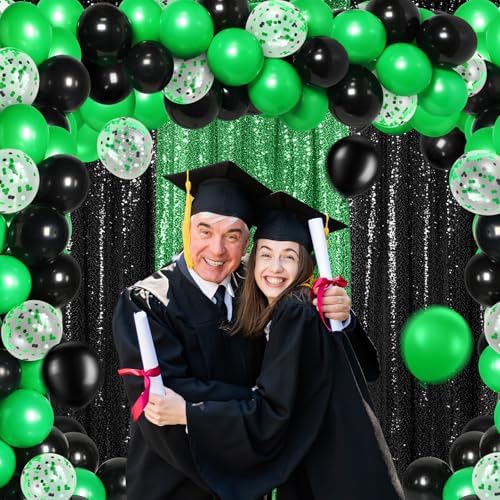 SmoothNovelty 137 Pcs 2026 Graduation Decoration Green Black Party Backdrop Kits - 4 Sequin Backdrop Curtain 133 Balloon Garland Kit Photo Prop Background for Prom Send Off Wedding Anniversary - Image 3