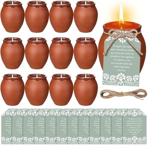 Conelist 12 Set Cielito Lindo Party Decorations Baby Shower Candles Terracotta Mexican Recuerdos DIY Jar Candles with Gift Tags and Rope for Baby Shower Birthday Cinco De Mayo Fiesta (Green) by Conelist