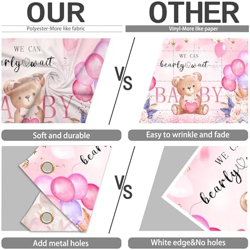 We Can Bearly Wait Backdrop 10 x 8 ft Pink Boho Baby Shower Background - Image 6