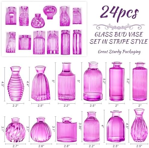 24PCS Bud Vases for Decor Cool Hot Pink Small Glass Flower Vase in Bulk Wedding Centerpieces Bridal Shower Decorations for Women - Image 2