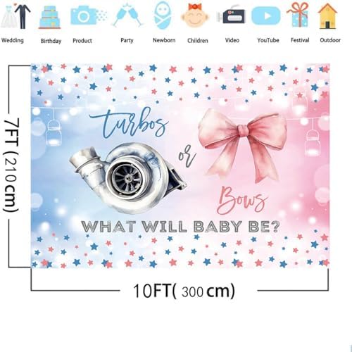 MEHOFOND 10x7ft Turbos or Bows Gender Reveal Backdrop Boy or Girl What Will Baby Be Photography Background Pink and Blue Stars Gender Reveal Baby Shower Party Decorations Banner Photo Booth Props - Image 4