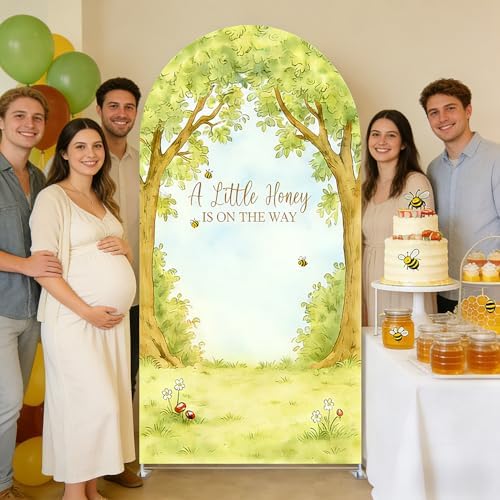 A Little Honey is on The Way Baby Shower Arch Backdrop - Bee/Honeycomb/Jungle Themed Watercolor Party Banner, Photo Booth Background for Newborn Celebration Decor (Twin Trees,6.6FT) - Image 4