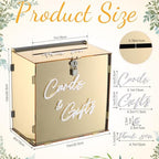 BreezeHug 10" Gold Acrylic Wedding Card Box with Lock & 3D Letters - Image 2