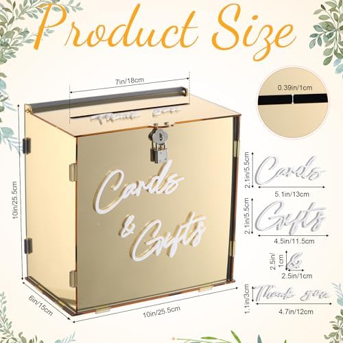 BreezeHug 10" Gold Acrylic Wedding Card Box with Lock & 3D Letters - Image 2