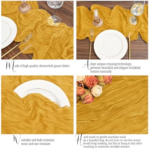 12 Pack Gold Table Runner 10Ft Cheesecloth Table Runner Rustic Gauze Table Runners Romantic Long Sheer Fabric Cheese Cloth Table Runners for Wedding Party Bridal Baby Shower - Image 3