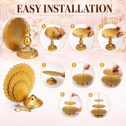 Hacaroa Set of 10 Gold Cake Stand, Metal Dessert Table Display Set Tiered Cupcake Holder, Decorative Candy Fruit Tower Plate Dessert Serving Tray Platter for Wedding, Birthday Party, Baby Shower - Image 3