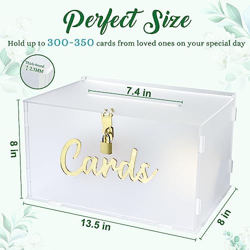 OurWarm Frosted Acrylic Wedding Card Box with Lock, Large Gift Card Box for Wedding Reception with Slot and String Light - Image 2