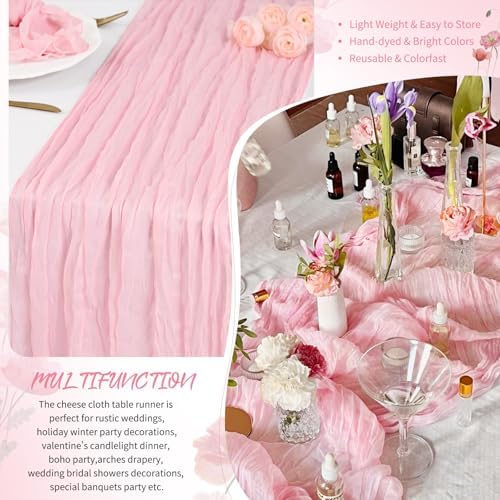 Showgeous 20 Pack Light Pink Cheesecloth Table Runner, 17 x 108 Inches - Image 5