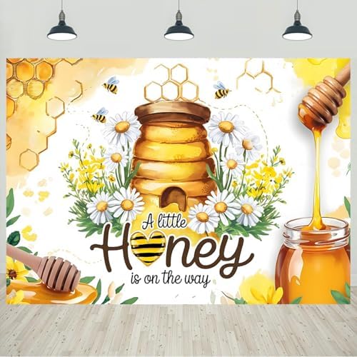 10x8ft Honey Bee Baby Shower Backdrop A Little Honey is on The Way Baby Shower Party Photography Background Daisy Floral Honeycomb Bee Baby Shower Decorations Banner Photo Studio Props by CkihgennDecors