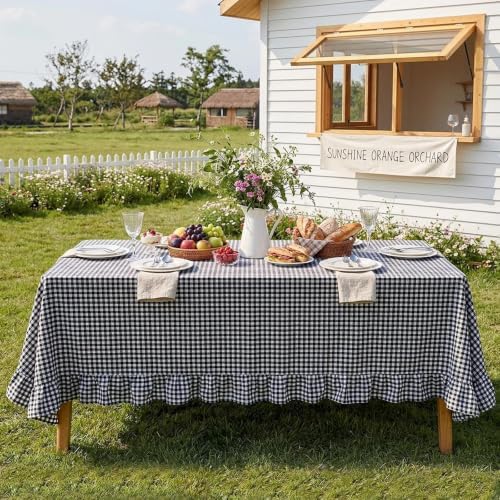 Eternal Beauty Gingham Ruffled Tablecloth Black White 60x120 Farmhouse - Image 4