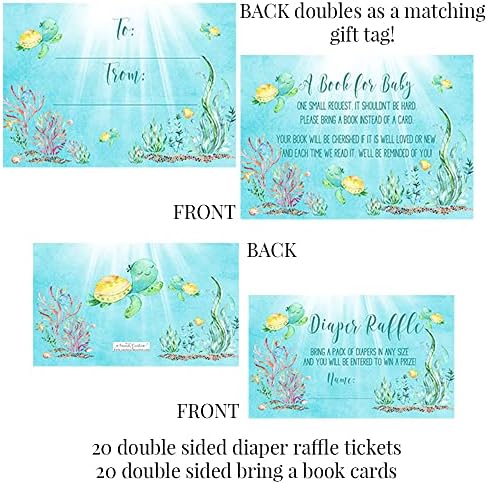 Amanda Creation Sea Turtle Baby Shower Bundle for 20, Little Hatchling Invitations, Diaper Raffle, Book Request Cards, Stickers & Labels - Image 3