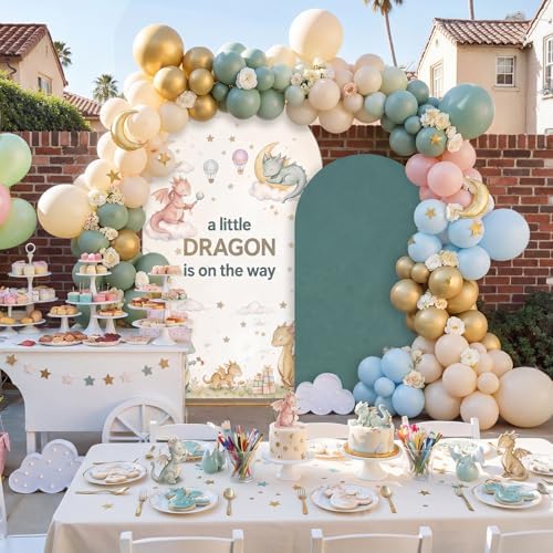 Moukeren Arch Backdrop Cover 6ft and 7.2ft for Baby Shower Party Gender Reveal Birthday Party Banquet Photo Arches Background Decorations(Green,Dragon) - Image 4