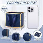 Yeaqee 100 Pcs Mini Metallic Paper Gift Bags with Handle, Navy Blue, Gold - Image 2