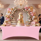 Fixwal 6 Pack 6FT Pink Tablecloth Rectangle Spandex Fitted Table Cover - Image 2
