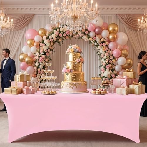 Fixwal 6 Pack 6FT Pink Tablecloth Rectangle Spandex Fitted Table Cover - Image 2