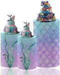 Mermaid-Themed Cylinder Pedestal Cover Set - 3 Sizes Underwater Party Decorations for Birthday, Baby Shower, Sea-Themed Events, Dessert Table Display, or Magical Backdrop Props by MvoVitality