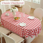 Laolitou Spring Checkered Oval Tablecloth Washable Heavy Duty Buffalo Plaid Table Cloth with Tassel Cotton Linen Gingham Table Cover for Picnic Birthday Tea Party, Red, 60 x 102 Inch - Image 2
