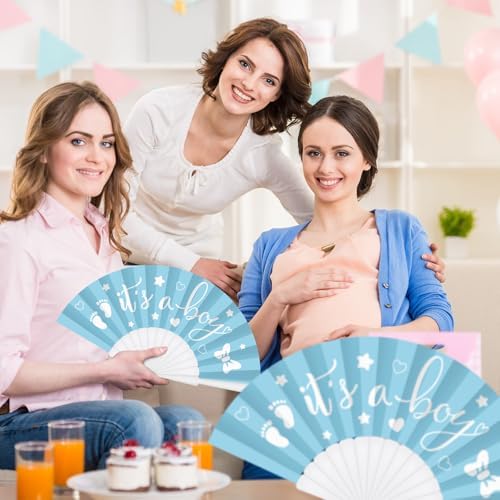 Cinrobiye 24 Pcs Baby Shower Folding Hand Fans for Guest Bear Baby Shower Hand Fans Colorful Foldable Handheld Fan for Gender Reveal Baby Shower Celebration Party Favors Supplies(Blue) - Image 4