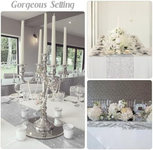 6 Pack Sequin Table Runner 12" x 108" Sparkle Table Runner for Baby Bridal Shower Wedding Birthday Party Table Decor (Silver) - Image 6