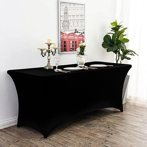 Fixwal 10 Pack 6FT Black Tablecloth Rectangle Spandex Fitted Table Cover - Image 7