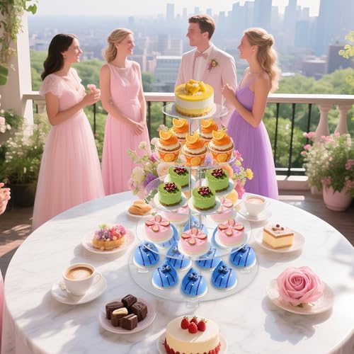 YestBuy Lager Cupcake Stand for 50 Cupcakes, 5 Tier Round Cupcake Tower，Acrylic Cupcake Holder with Base for Dessert Table Wedding Birthday Party- Clear, 16 Inch - Image 2
